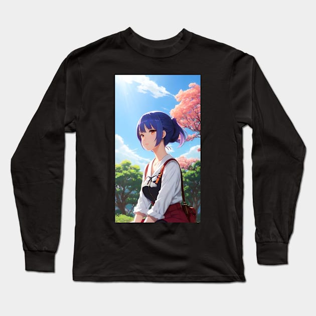 Anime Girl With Blue Hair 01 Long Sleeve T-Shirt by SanTees